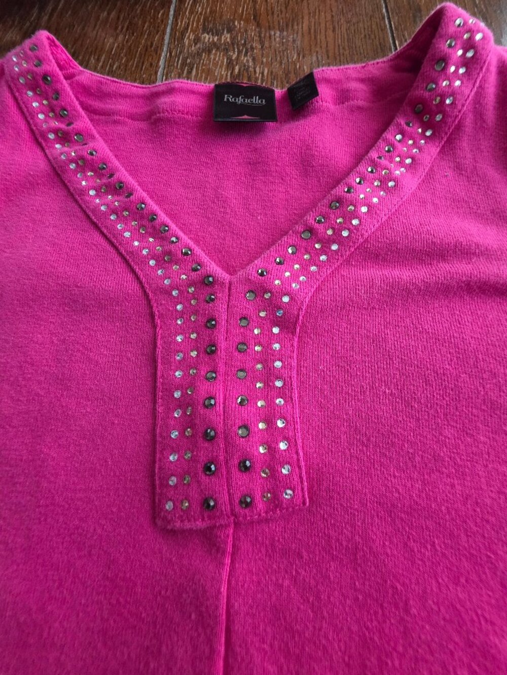 Rafaella Bright Pink Embellished V-Neck Top Size S